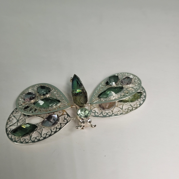 Napier Silver tone Butterfly Dragonfly Articulated Wings Insect Stones Pin 3" - Picture 3 of 6